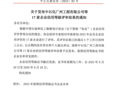 石化設計院榮獲中國石油和化工勘察設計協會企業信用等級AAA級證書